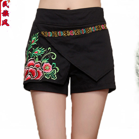 特价2014夏装新款民族风<em>女装</em>绣花<em>短裤裙</em>热裤