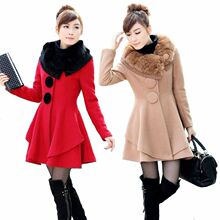 淘金币 2011冬季新款 女韩版修身毛领毛呢新娘装大衣外套 红驼色