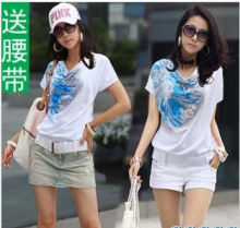 红漫红2012夏装新款女装新品蝙蝠袖大印花时尚百搭纯棉短袖T恤z68
