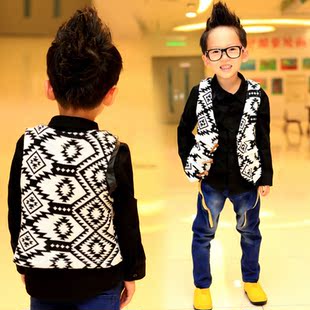  新款春装韩版儿童宝宝童装男童 个性菱形针织马甲背心Y12517