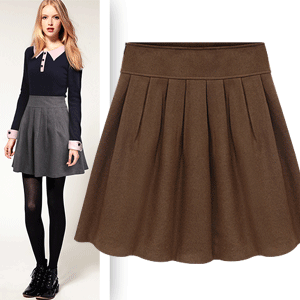  冬季新款毛呢百褶裙 欧美短裙秋冬裙子半身裙加厚打底A字裙女半裙