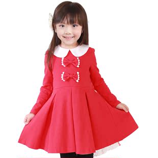  米奇丁当童装 女童秋装新款韩版新年装中大儿童红色蕾丝连衣裙子