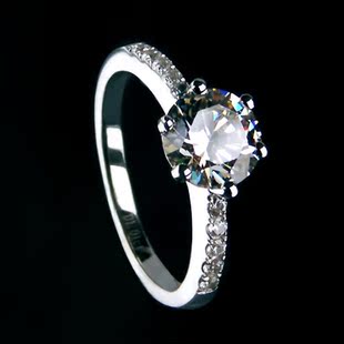  SONA钻戒-豪华六爪皇冠 纯银铂金仿真钻戒指女款 婚戒情侣新娘戒