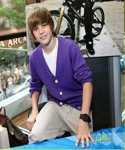 Justin Bieber 同款 紫色开衫毛衣 b宝同款衣服 