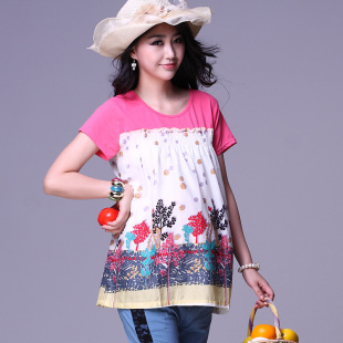 Oubuyanuo Korean summer new MaxMara fashion maternity dresses Mummy shirt short sleeve cotton t-249