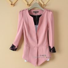 2012新款春夏女装韩版深V领一粒扣西服蕾丝7分袖小西装外套 V4