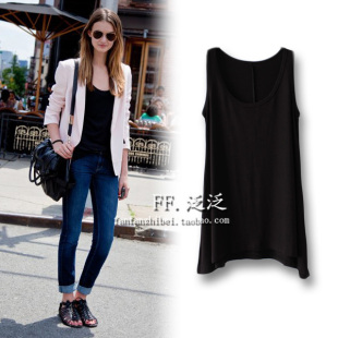 Broad wind  new spring and summer 2012 Europe/women's clothing/vest/irregular hem/black/mo dyer hang down feeling