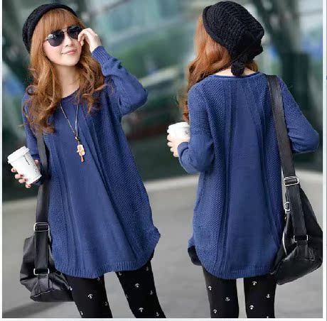 洲站春装新款韩版女装套头针织衫大码中<em>长款</em>宽