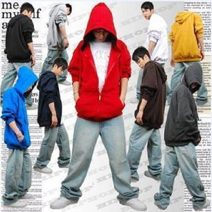  春秋加绒加大帽衫外套纯色卫衣男士式嘻哈hiphop街舞帽衫大码卫衣
