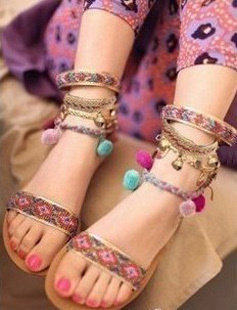  [E120]复古饰品批发 俏皮多彩球球铃铛民族风双层 脚链