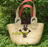 2012新款小辣椒日本千夏可爱wc熊草编包包沙滩包女包超萌编织包