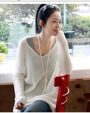 2012秋装新款女韩版纯色休闲针织衫 <span class=H>大码</span>宽松毛衣V领套头外套T113