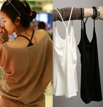 韩版修身百搭Y字背心 长款背心打底黑白纯棉Y字上衣女背心