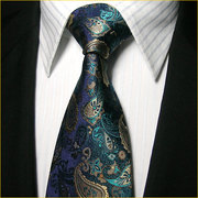 ptahatum宴会领带真丝领带男宝石蓝花纹正装商务结婚领带套装