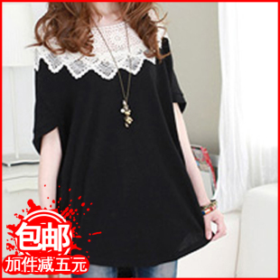  全国包邮 加肥加大码女装胖mm夏装蕾丝拼接短袖T恤胖妹妹打底衫女