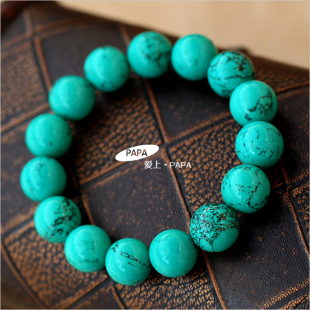  PAPA出品 全民疯抢 6MM至14MM天然色美国绿松石手链 蜡感优越