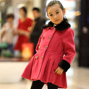  亚卡比女童冬装中大童加厚外套儿童公主毛领呢子大衣 送打底裤