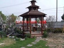 防腐木地板，木盆，木栅栏，凉亭，六角亭