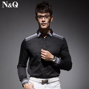  诺奇N&Q 专柜正品 男士撞色拼接休闲衬衫 男装长袖衬衣B3021