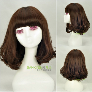 Long wig with short hair in black hair Lady wig Qi Liuhai PEAR head wild  female wig
