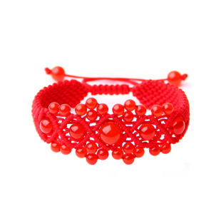  奥丽莱 纯手工编织精美红玛瑙幸运红绳手链 辟邪护身 吉祥