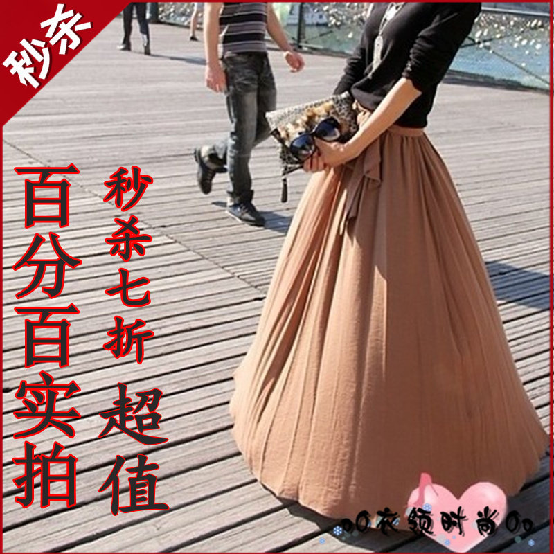 2012新品法国<span class=H>艾格</span>etam衣领时尚驼色气质仙女拖地长裙雪纺半身裙夏