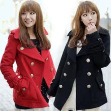 2011新款秋冬款女装英伦风修身小辣椒双排扣加厚毛呢子外套大衣