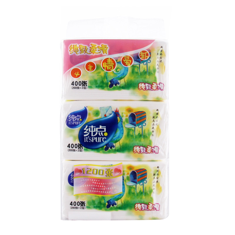 【天猫超市】 纯点抽纸 新爱情主义抽取式面纸 纸巾 2层200抽*3包