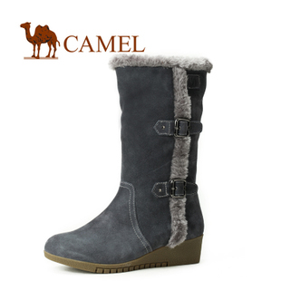  Camel骆驼 优雅时尚皮带扣保暖中筒女靴 休闲百搭雪地靴 1006010