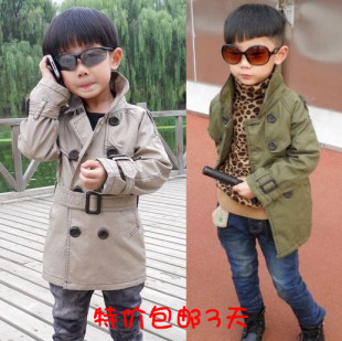  童装儿童纯棉风衣男童夹棉风衣外套宝宝加厚风衣外套韩版秋冬