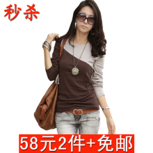 2012春装新款 韩版百搭拼接T恤女长袖 百搭修身圆领打底衫 T125