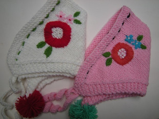 手工编织儿童三角巾帽子 韩国宝宝款 白色粉色