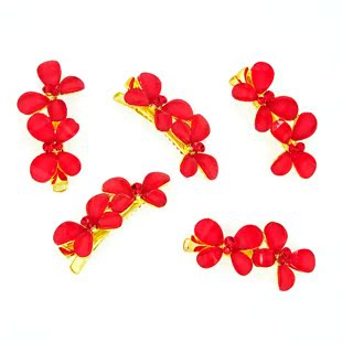  [千色新娘]红色小蝴蝶发夹头花婚纱头饰品 韩国结婚水钻发卡边夹