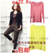 2012新款ZARA 长袖修身长款t恤女 莫代尔圆领 纯色打底衫 糖果色