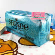 SHINee 闪耀 周边 闪粉/珠光湖蓝色化妆包/笔袋