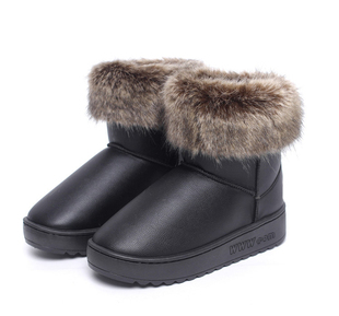  秋冬新品 雪地靴女 保暖短靴 欧美时尚风软面皮 防水松糕鞋