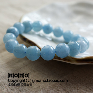  MOMO天然水晶 正品进口 天然海蓝宝手链 帮助表达解压 蓝水晶