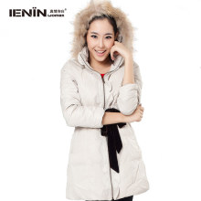 IENIN真情告白 韩版长款白鸭绒连帽 羽绒服 CG0D2A8264