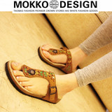 推荐出口欧洲 MOKKO反毛皮纯手工定制复古串珠软木底夹角凉拖鞋女