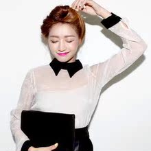 韩国官网stylenanda 新款 领结  性感闪亮透明镂空 雪纺衫
