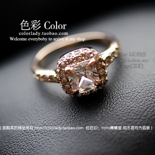  3件包邮 外贸欧美复古可爱俏皮饰品首饰18K镀金超闪大颗锆石戒指