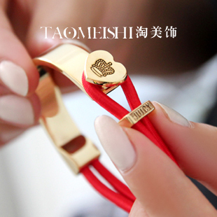  欧美时尚 本命年转运红绳 女 镀金爱心皇冠开口手镯手环 生日礼物