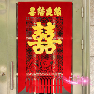  批发工艺大号绒面烫金鸳鸯挂喜门喜/喜字70*125cm 婚庆用品70g