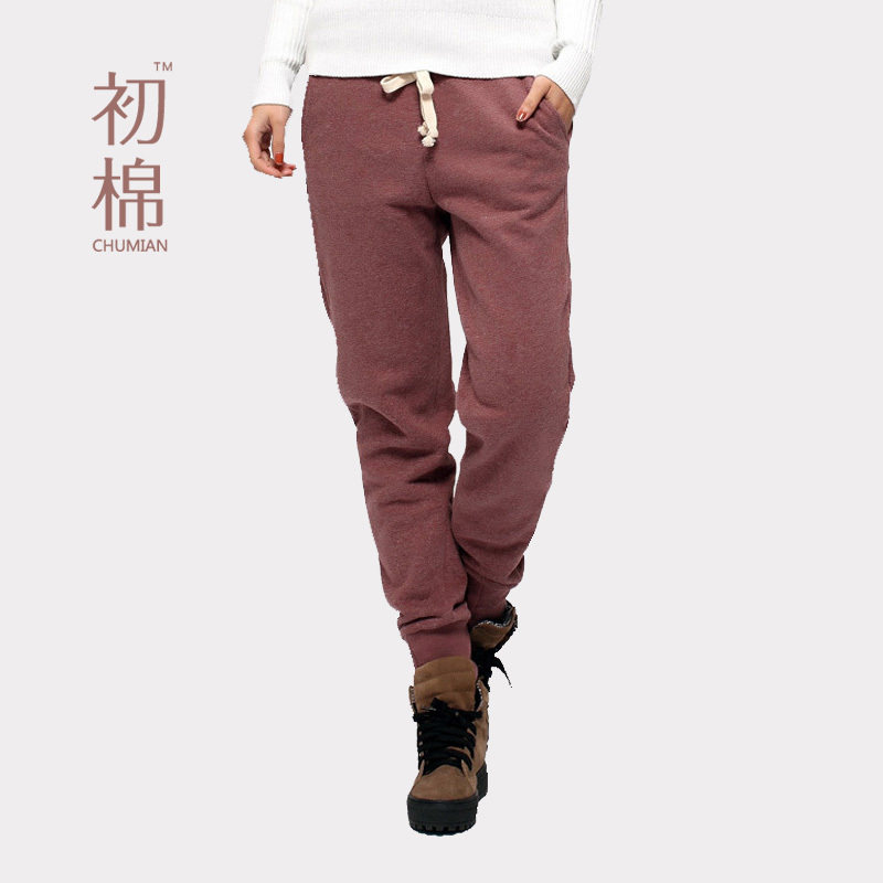 初棉 秋冬新品抓绒加厚哈伦裤修身保暖加绒有大码卫裤休闲棉裤 女