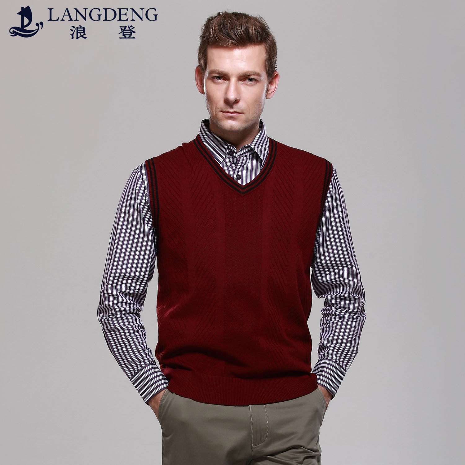 浪登 春装中老年人毛衣<em>男</em>商务简约<em>针织马甲坎</em>