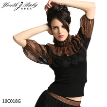 【年终大促】YJB女装 2011新款豹纹蕾丝<span class=H>高领</span>优雅时尚毛衣10C018G