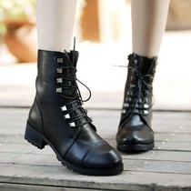 2012新款欧美短靴马丁靴冬季时尚个性铆钉系带厚底低跟靴子女鞋