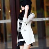 韩国春装新款中长款白色修身小西装双排休闲西服韩版女装外套