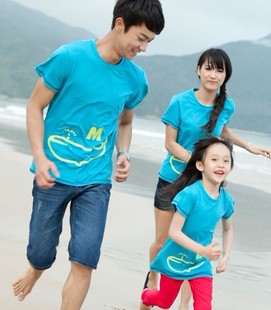  正品 夏装新款全家装亲子装纯棉圆领短袖t恤中长父女装母女装