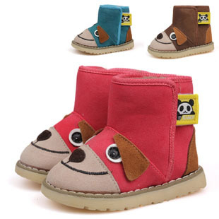  宝宝雪地靴冬季韩版哈巴狗儿童男女小童软底低筒卡通棉靴子